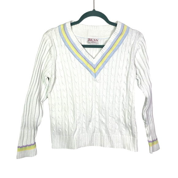 RUSS Liz Claborne Vintage V-Neck Tennis Sweater, Size M - Picture 1 of 4